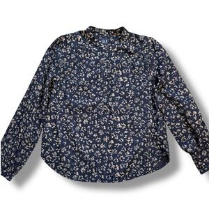 GAP Navy Blue Abstract Floral 1/2 Button Down Blouse Size Medium New With Tags